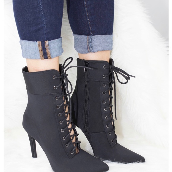Black Lace Up Booties - Picture 3 of 3